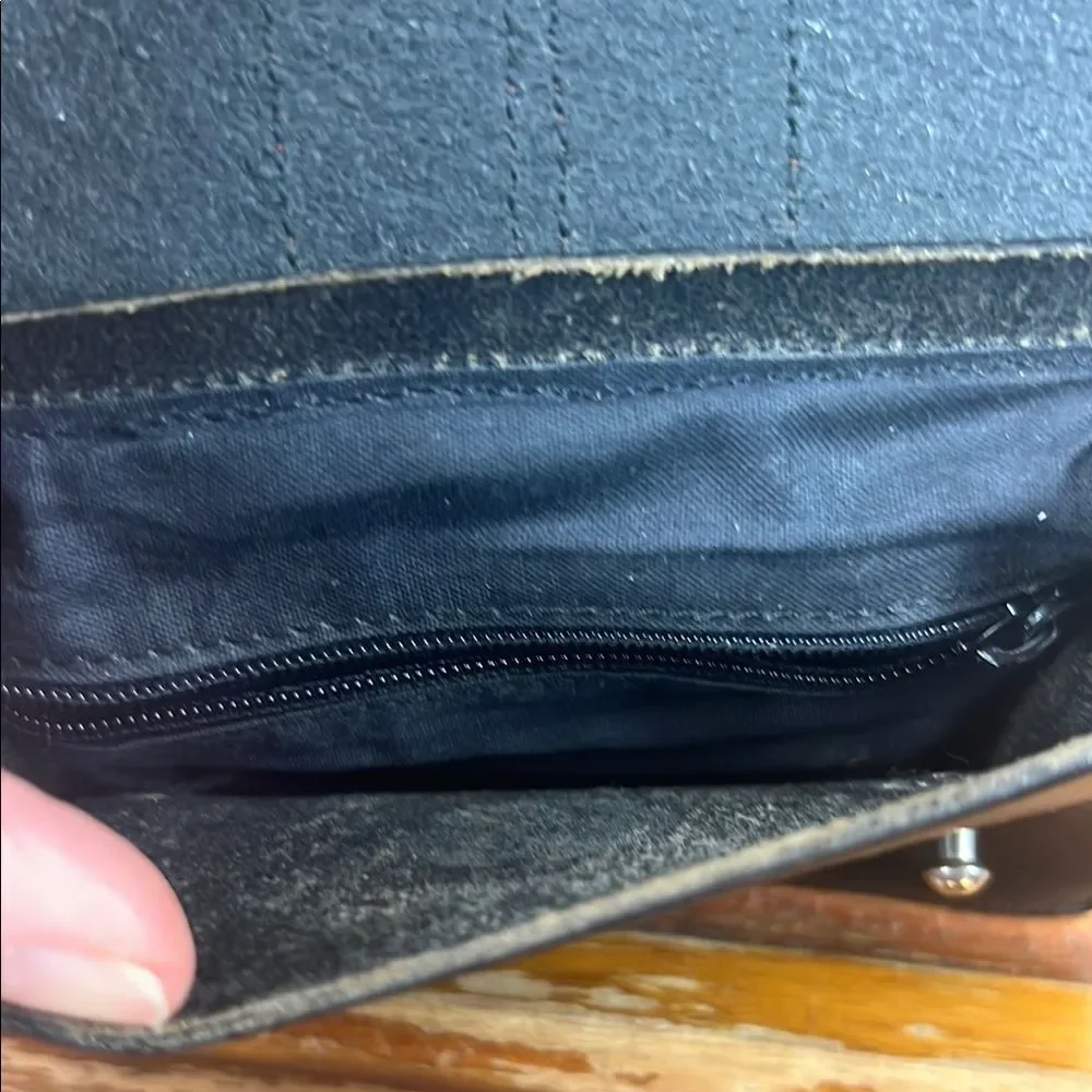 Compact Black and Brown Leather Belt Wallet with Metal Studs